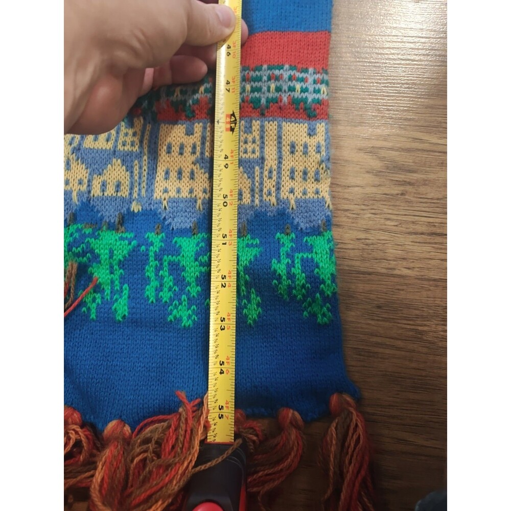 VTG 70s Hot Sox Co. Christmas Town Knit Scarf Tassels Multicolor Holidays 55x8 - Picture 3 of 5